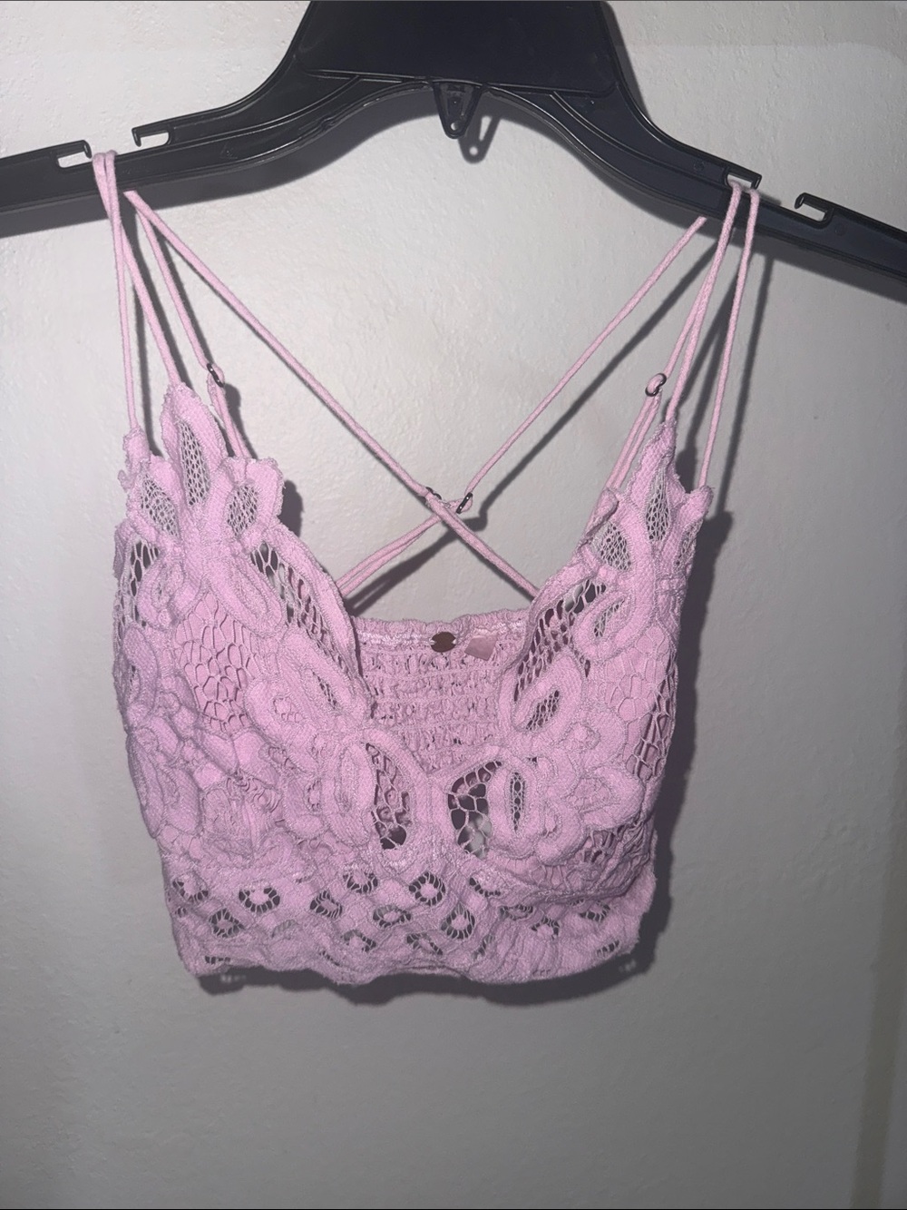 Free People Pale Pink Crochet Lace Bralette with Strappy Back